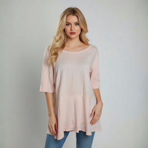 Isaac Mizrahi Live! Small Pink Elbow Sleeve Peplum Flounce Knit Blouse